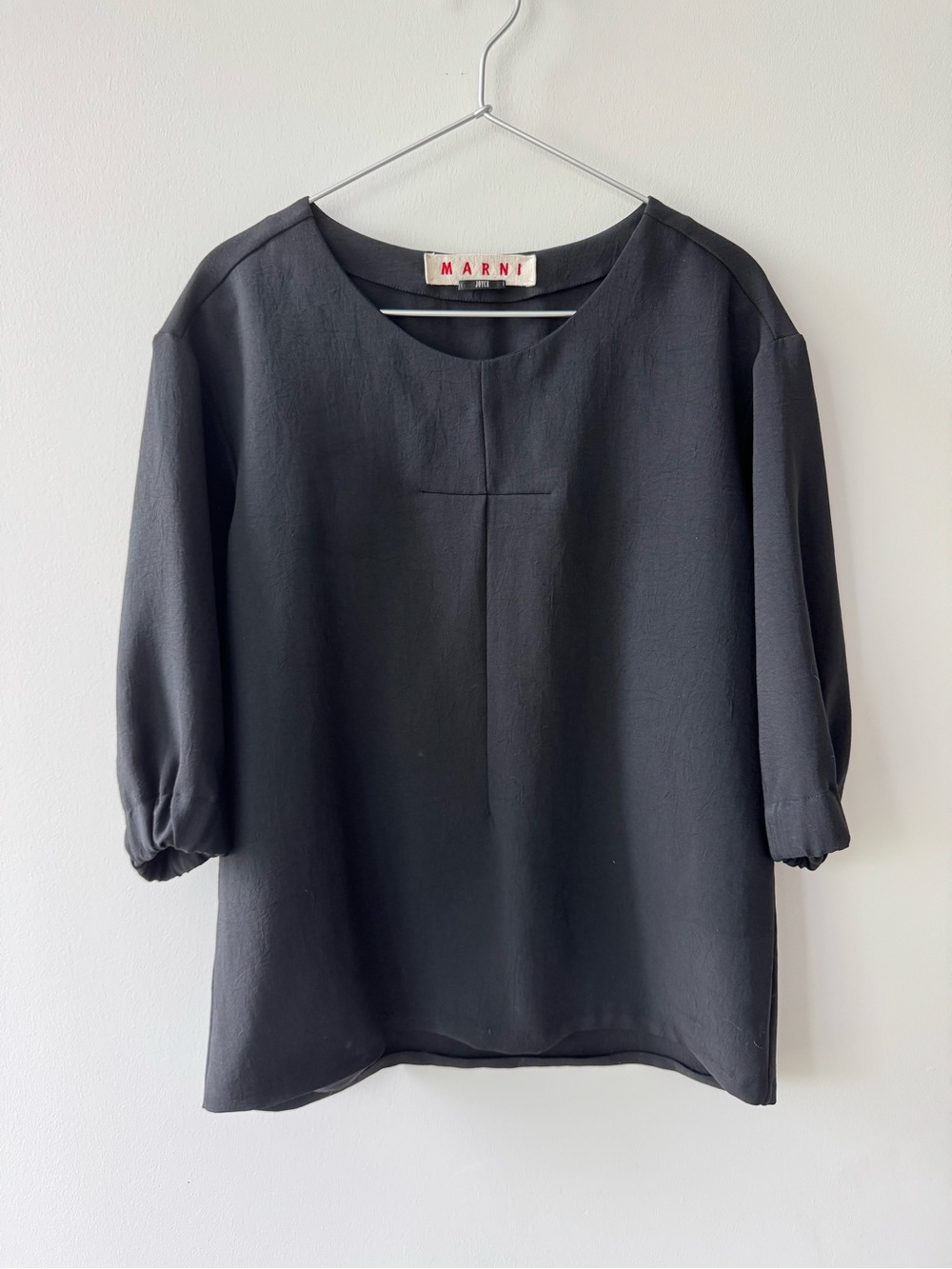 MARNI x Joyce 3/4 Sleeve Black Top with Gathered Back Panel - Size 38
